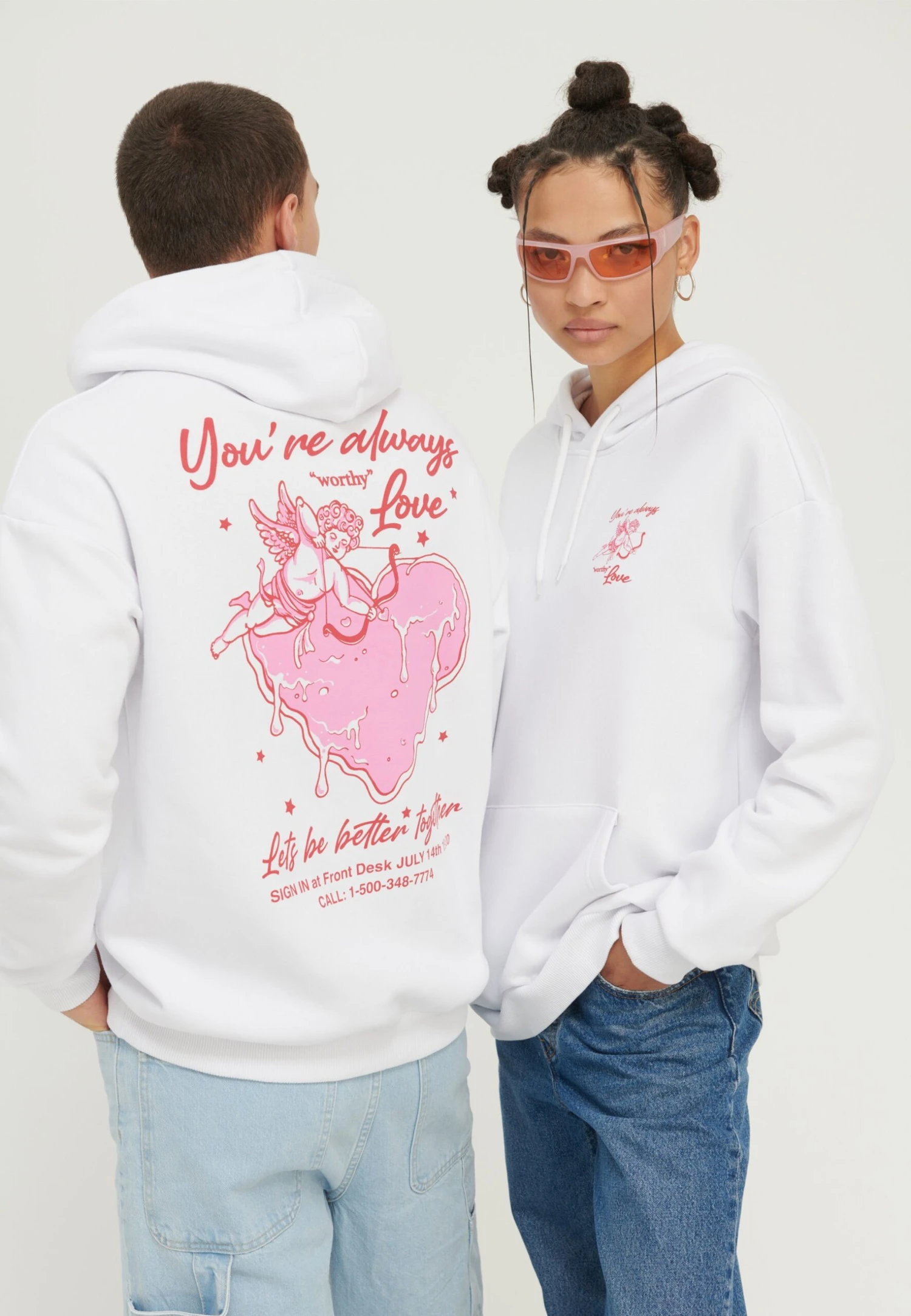 YOURTURN Heart Back Print Relaxed Hoodie Unisex - Hoodie - White 3 YOURTURN Heart Back Print Relaxed Hoodie Unisex - Hoodie - White