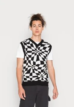 YOURTURN Distorted Check Vest Unisex - Trui - Black/White